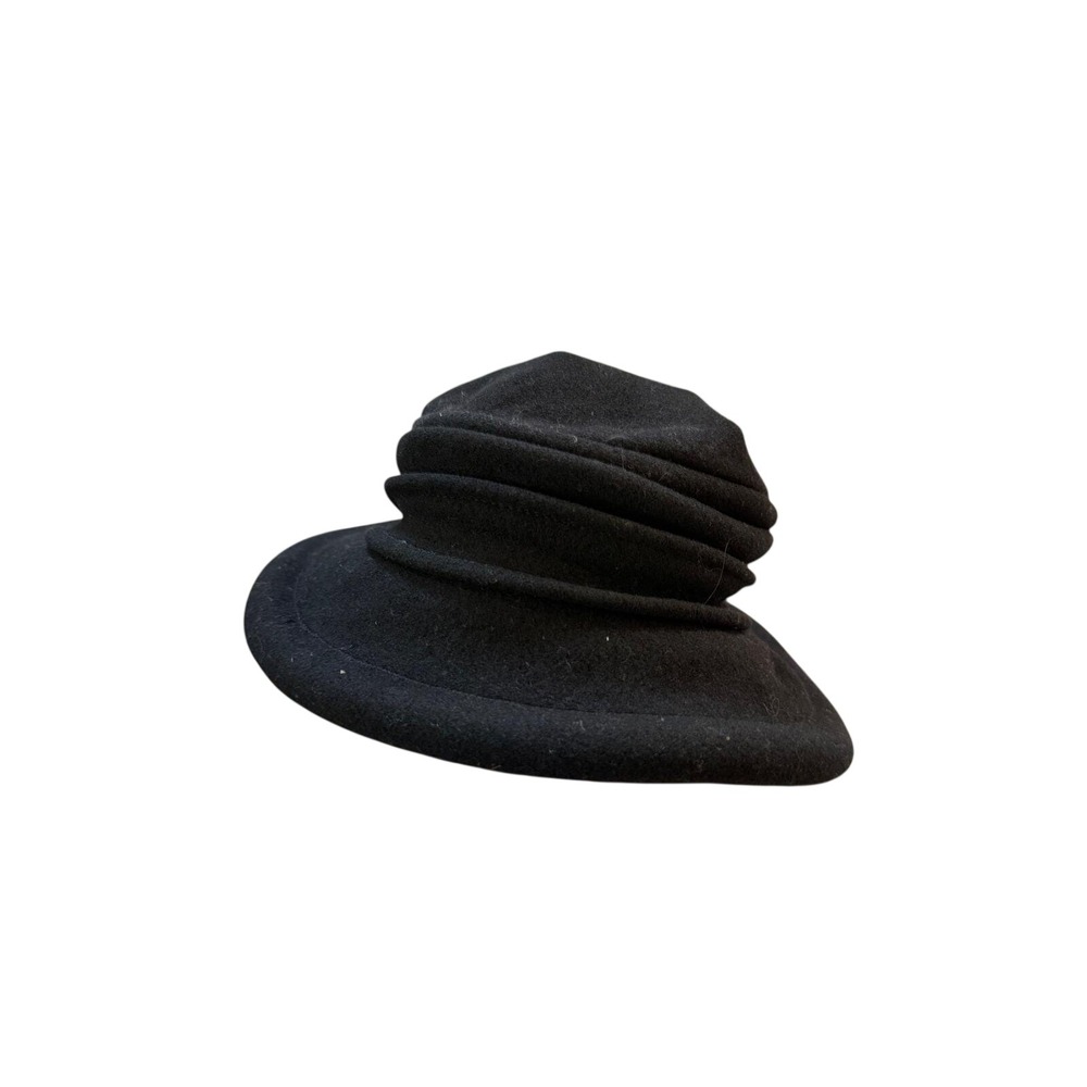 Parkhurst Black 100% Wool Pleated Cloche Hat Made in Canada Vintage